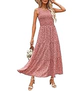 Zattcas Womens 2023 Spring Summer Casual Beach Smocked Sleeveless Tank Long Sundress Flowy Boho F...
