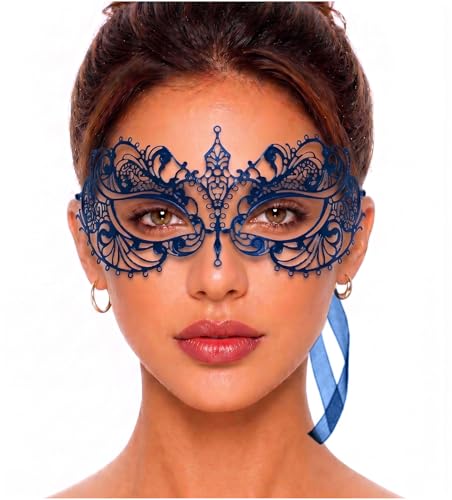 Image of Masquerade Mask for Women with Rhinestones - Elegant Metal Half Face Mask for Masquerade Parties, Mardi Gras, & Themed Events