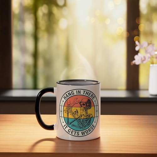 Taza de cerámica retro esqueleto mecánico 11oz negro/blanco miniatura 3