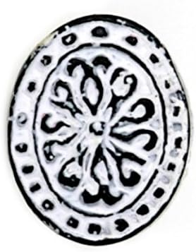 Set of 10 Oval Floral Metal Cabinet Knob in Distressed White Finish