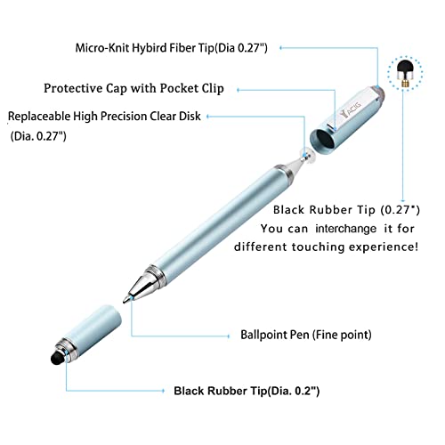 Image of Capacitive Stylus Pen, 4-in-1 High Sensitivity and Precision Touch Screen Stylus Clear Disc Tip,Black Rubber Tip &Mesh Fiber Tip Compatible with Universal Touch Screen Device (Ice Blue)