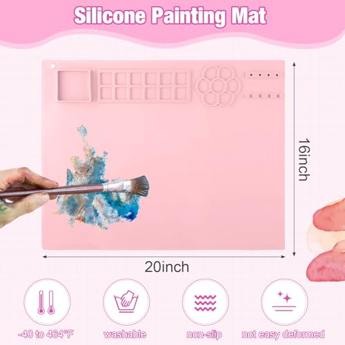 Image of Fuyoooo 2 Pcs Painting Supplies Set with Silicone Painting Mat & Paint Brush Cleaner Bucket for Crafts Paint Brush Holder Organizer with Palette Party Art Supplies for Kids, Adults & Beginners