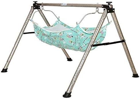 DYRECTDEALS Indian Style semi Folding Stainless Steel Ghodiyu (Baby Cradle) with Cotton Hammock