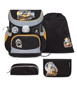 Belmil Moonless Night Schulranzen-Set 4-teilig Wolfsmotiv