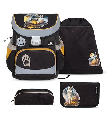 Belmil Moonless Night Schulranzen-Set 4-teilig Wolfsmotiv