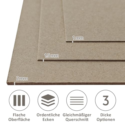 25 Stück Graupappe DIN A4 2mm Buchbinderpappe A4 Graukarton Modellbaupappe Buchbind Karton