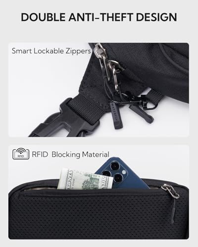 Waterfly Bum Bag Fanny Pack: Waist Packs with Adjustable Belt Crossbody Chest Bag with RFID Blocking Anti-Theft or Women Men Travel Running Walking Hiking Everyday Use, Black - Image 3