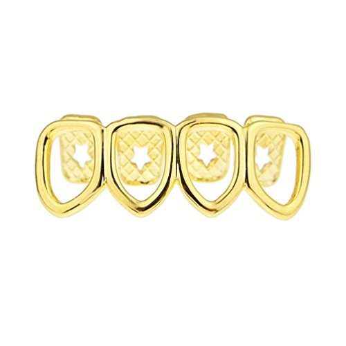 14k Gold Plated Four Open Face Tooth Grillz Lower Row Bottom Teeth Grill Hip Hop Mouth Grills