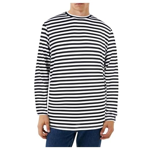 Schwarz Weiß Gestreiftes Langarmshirt Herren Damen,Basic Marine Shirt Langarm Matrosen T-Shirt Langarmshirts für Herren Damen,Gestreift Langarm Tshirt für Kostümfest & Karneval Kostüm（3XL