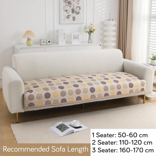 Image of HOKIPO 'HomeHues Series' Printed Quilted Sofa Cover Mat for 3 Seater Sofa, Brown Polka Dot (IN-809-D4*1)