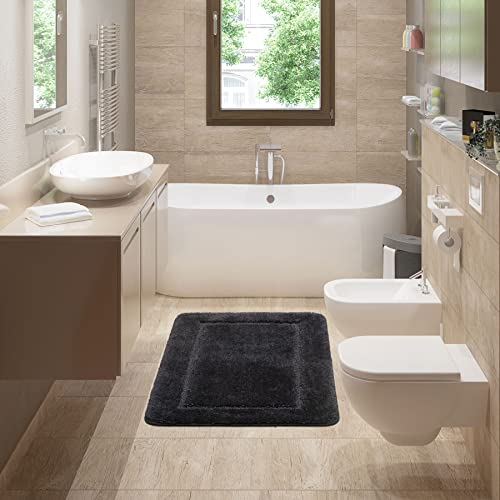 SOANNY Black Bath Mat Only, Non-Slip Soft Microfiber Machine Washable Bathroom Carpet Water Absorbent - Image 2