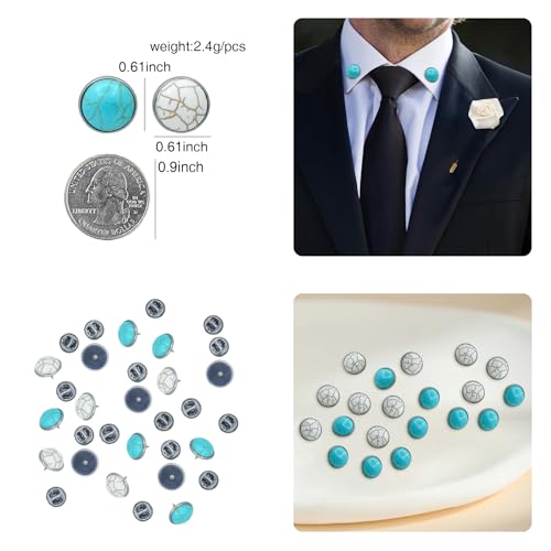 Image of 20 Pack Cute Funny Vintage Round Turquoise Brooches Pin Set Fashion Retro Geometry Themed Lapel Brooches Jewelry Suit Brooch for Men Women Blue White
