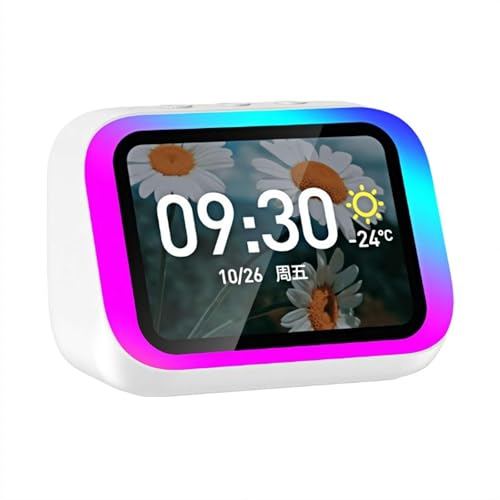 Felvoro White Smart Alarm Clock with Wireless Bluetooth 5.4 Speaker & Dynamic RGB Light,Hi-fi Stereo Sound,Hd Large Screen Display