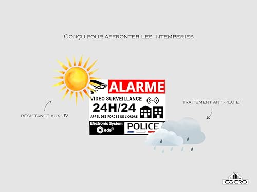 Stickers Alarme Vidéo Surveillance 24H/24 – Style Grand Format Police (14.8 x 10.5cm) – Lot de 8 Autocollants Dissuasion | Sécurité Maison, Garage, Commerce, Fenêtres & Portes | Résistant UV & Pluie – vue 3