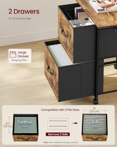 Image of VASAGLE Mobile Printer Stand with Storage, Filing Cabinet, Side Pockets | Filing Cabinet for A4 Letter Size, 23.6 x 15.7 x 26.8 Inch, Rustic Brown, BELLAH Collection UOFC202KD01
