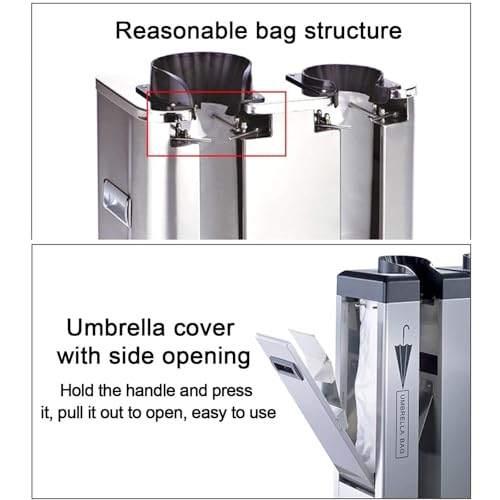Avvolgitore automatico per ombrelli umidi, resistente supporto in acciaio inox con ruote per ingresso, include borse per ombrelli
