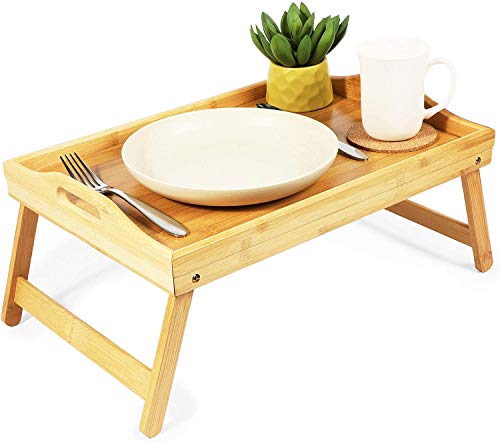Bamboo Bed Serving Tray with Folding Legs (17.2 x 12 x 8 in)
