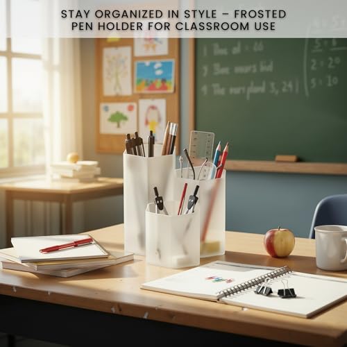 Image of Clear Pencil Holder for Desk | 3 Compartment Organizer Desk Cute Pen Holder | Hexagonal Shape Pencil Cups for Classroom, Offices, Teacher Desks | Multipurpose Make up Organizers and Storage Accessory