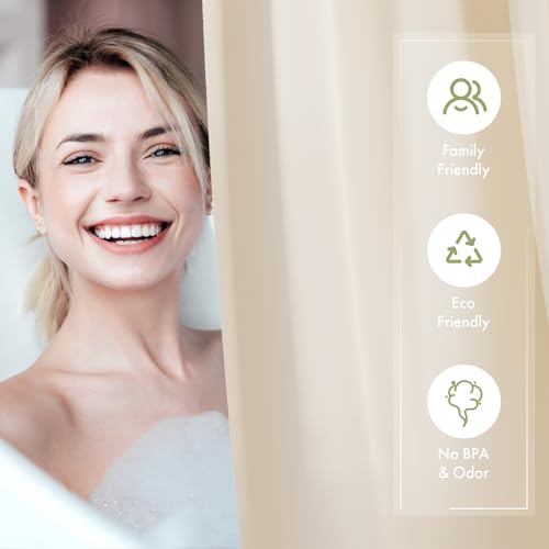 Image of AmazerBath Shower Curtain Liner, 72x72 Beige Shower Curtain Liners, Lightweight Plastic Shower Liner, Cute PEVA Waterproof Cream Shower Curtains for Bathroom with 3 Magnets and 12 Grommets