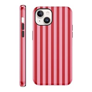 Coalbooliy Hoesjes voor iPhone 14/iPhone 13 6,1 inch gestreept patroon, 2-in-1 hoesje esthetisch meisjes vrouwen rood print design case siliconen schokbestendige bumper beschermhoes cover, 06