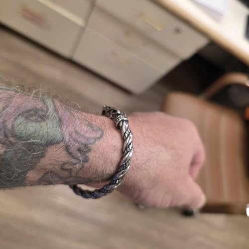 TURTLEDOVE Viking Wolf Fenrir Bangle - Adjustable Stainless Steel Norse Scandinavian Torc — view 5