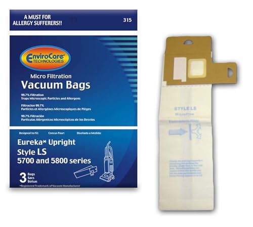 EnviroCare Replacement Micro Filtration Vacuum Cleaner Dust Bags Designed to Fit Eureka Style LS Uprights 3 pack