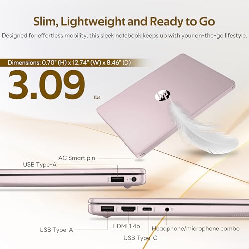 Image of HP Flagship 14 inch Laptop with AI Copilot for Student, 13th Gen Intel 4-Core, 4GB DDR4, 256GB Storage(128GB UFS+128GB Docking Station), Intel Graphics, Webcam, 1 Year Office 365, WiFi 6, Win 11 S, Pink