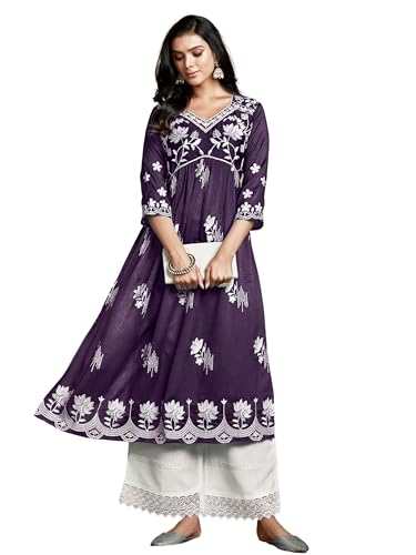 Image of EthnicJunction Women's Silk Blend Regular Fit Chikankari Embroidered Naira Cut Kurta