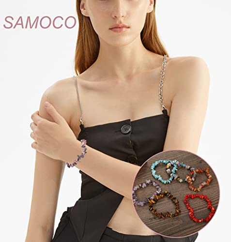 Samoco 20 Pcs Natural Gemstone Bracelets Chakra Crystal Healing Irregular Chips Beads Stretch Bracelets For Women Align Chakras/Conquer Fear/Increase Communication Reiki #TOP3