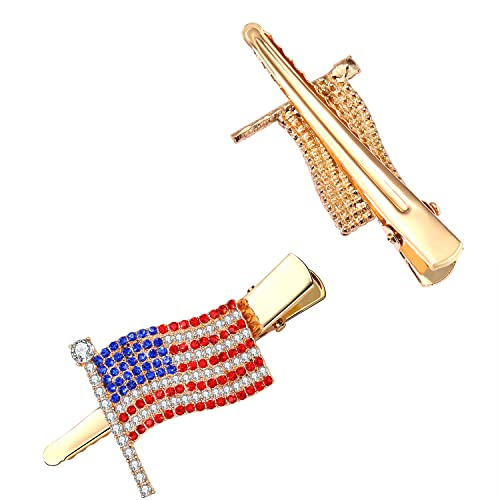 4Th Of July Patriotic Hair Clips Rhinestone American Flag Star Heart Bows Alligator Metal Clips Crystal Red White And Blue Usa Independence Day Hairpins Hair Accessories For Women Girl #TOP6
