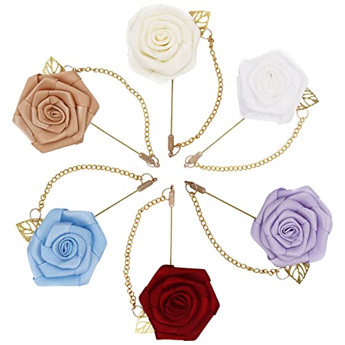 6 Pièces Rose de Mariage Boutonnière, Revers Fleur Pin, Broche avec Rose Artificielle, Boutonniere pour Homme Fait Main Mini Bouquet Boutonniere Fleur, pour Diy Mariage Mariée Bouquets Centres