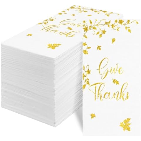 100pcs Thanksgiving Napkins - Fall Napkins with Gold Foiled Maple Leaves, Fall Dinner Napkins Disposable Hand Towels, Autumn Fall Harvest Napkins for Thanksgiving Party Supplies Cover