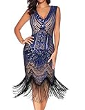 meilun 1920s Sequined Inspired Beaded Gatsby Flapper Evening Dress Prom (M, Blue Beige)