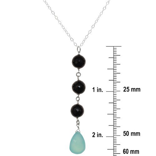 Ashanti Aqua Blue Chalcedony And Black Spinel Natural Gemstone Sterling Silver Handmade 18 Inch Necklace #TOP1