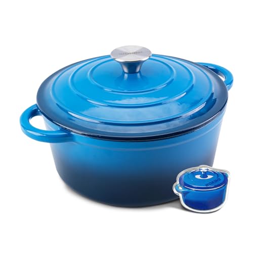 WOKINS 4-QT Enameled Cast Iron Round Dutch Oven With Lid Oven safe Blue