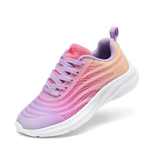 DREAM PAIRS Girls Boys Shoes Kids Lace up Tennis Sparkle Glitter Athletic Running Sneakers 6 Big Kid Purple/Orange