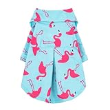 Fitwarm Flamingo Hawaiian Dog Shirt, Tropical Summer Clothes for Small Dogs Boy Girl, Pet Collared Outfit, Blue, Pink, XS