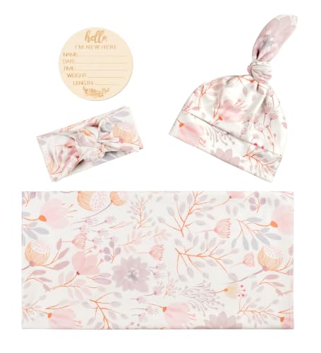 Image of Newborn Baby Swaddle Sets with Headband and Beanie (Grey and Pink)