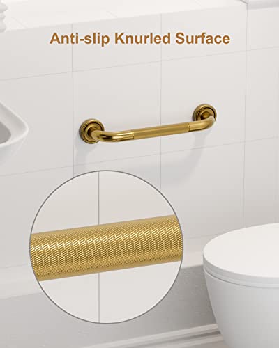 12 Inch Bronze Shower Grab Bar Gold, Munzong Antique Brass Bathroom Grab Bar W/Anti-Slip Knurled Grip, Bathroom Balance Bar, Safety Bath Handrail Support, Handicap Injury Elderly Senior Assist Handle #TOP3
