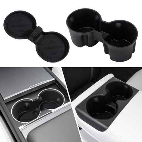 frani Cup Holder Set (2-Piece) Compatible with Tesla Model 3 2021-2026 & Highland Refresh - Premium Silicone Inserts for Center Console & Rear Seats Black