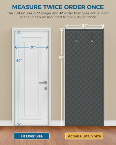 Image of Augblinds Thermal Insulated Door Curtain, One-Piece, Fits 30 x 80 in, Gray