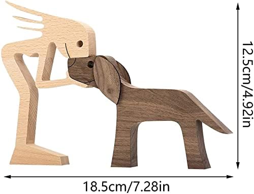 Clisole Family Puppy Wooden Carving Ornaments, Lovely Solid Wood Pet Dog Family Crafts Sculpture, for Pet Lover (Women and Dog)