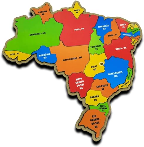 Quebra Cabeça Mapa Do Brasil Em Madeira Infantil Tamanho Grande Diversão MDF Decorativo Encaixo Brin