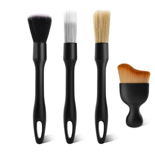 4PCS Car Detailing Brush Kit - Ultra Soft Boars Hair Car Interior Detailing Brushes Includes 4 Different Brushes Multi-use for Cleaning Interior or Exterior - Perfect Car Accessory Gift