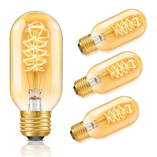 Liuyife 4 Pack Dimmable T45 Vintage Edison Light Bulbs, E27 Screw-in Filament Light Bulb Warm White 2700K for Bedroom, Cafe, Chandelier, Bookstore, Interior Decoration