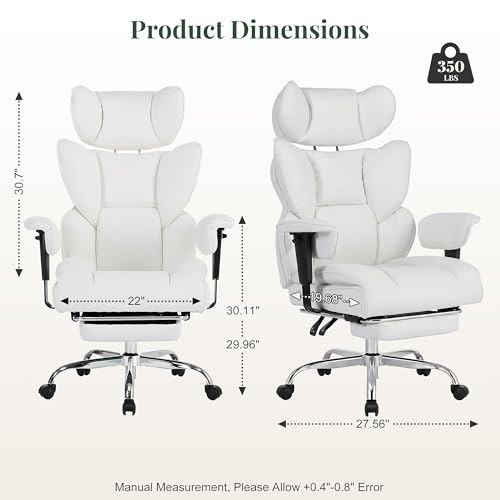 Image of Big and Tall Ergonomic Office Chair,350 lbs,High Back Reclining PU Leather Gaming Chair with Footrest, Adjustable Armrests, Lumbar Support, Executive Desk Chair for Home Office, Beige