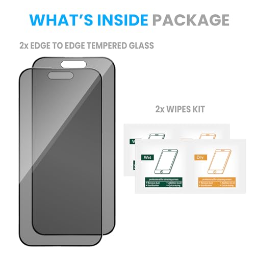 Image of FIRST MART Privacy Tempered Glass for iPhone 17 & iPhone 16 Pro, 2 Pack | Anti-Spy 9H Screen Protector, Edge-to-Edge, Case-Friendly, Scratch Resistant, Bubble-Free