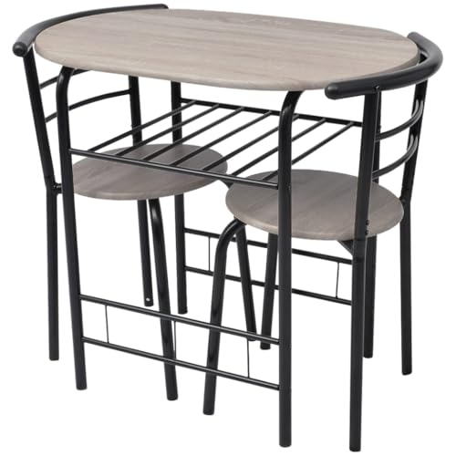 Mesa de bar pequeña que ahorra espacio con dos taburetes ocultables