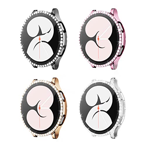HASDON [4 Pack] Bling Case Compatible with Samsung Galaxy Watch 4 40mm Build in Screen Protector, Hard PC Full Plated Protective Cover Crystal Diamond Bumper for Galaxy Watch 4 40mm Accessories