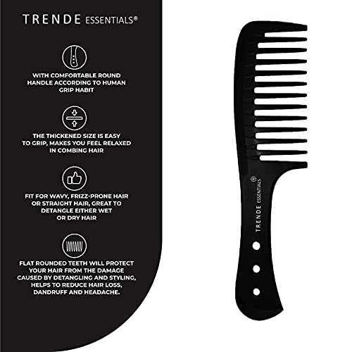 Trende Essentials Wide Tooth Comb 1 Pc - Detangler And Heat Resistant With Proper Ventilation-Especially Designed For Wet Curly Hair With Suitable Handgrip (WTC) black